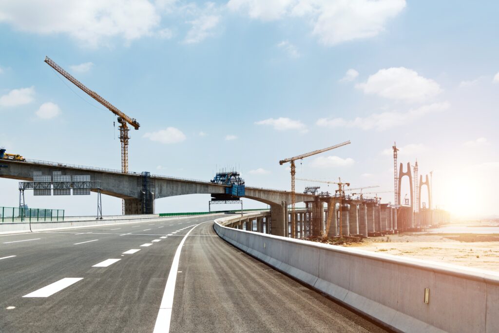 Construction of bridge under blue sky